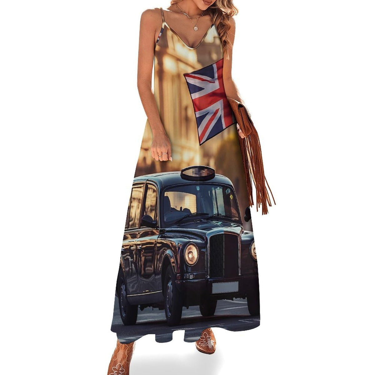 longue décontractée sans manches pour femme, style taxi londonien, avec drapeau anglais, idéale pour l'été et les vacances à la plage.