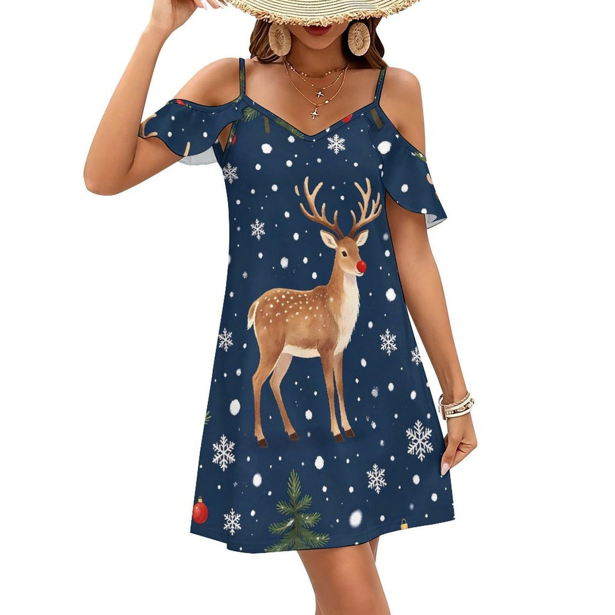 Robe bandoulière à épaules dénudées et manches à volants pour femme, style décontracté, idéale pour l'été.